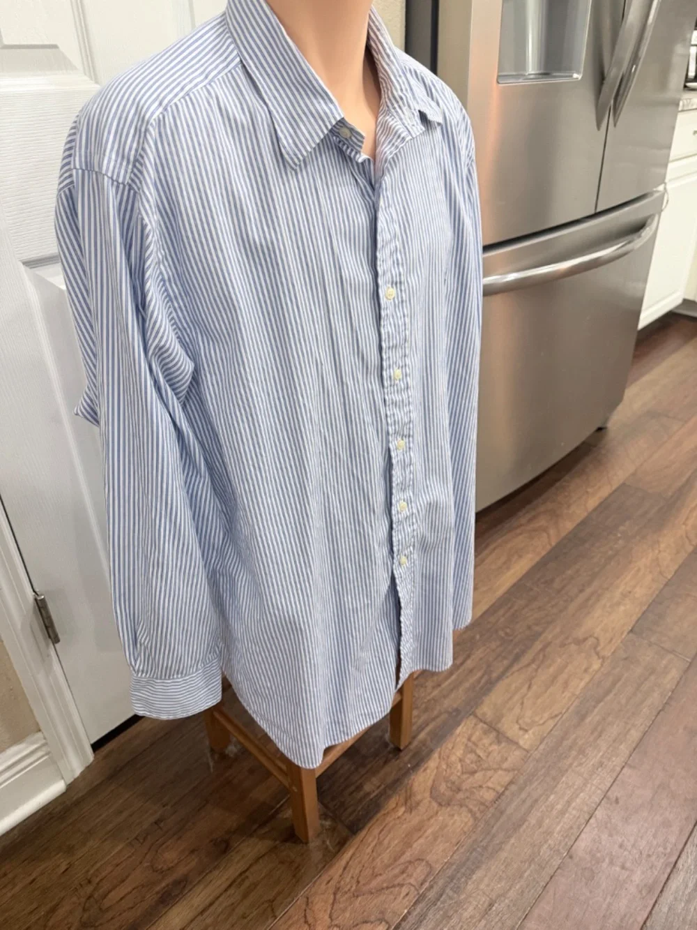 Polo Ralph Lauren Lowell Dress Shirt Mens 18 32/33 Blue Stripe 100% Cotton